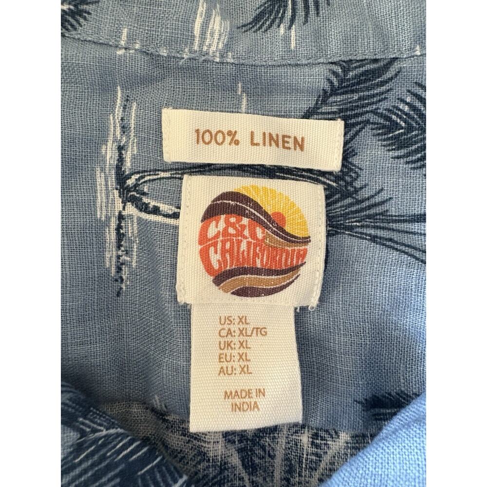 C&C California Mens Button Down Hawaiian Shirt Size XL 100% Linen Blue Palms - Picture 3 of 6